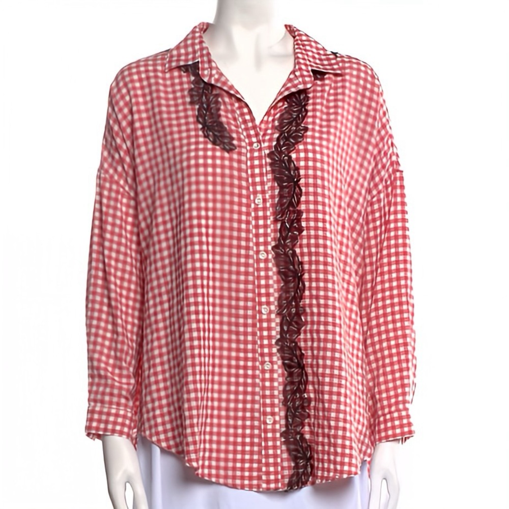 “A Shirt Thing” Red and White 3/4 Sleeve Button Down Shirt